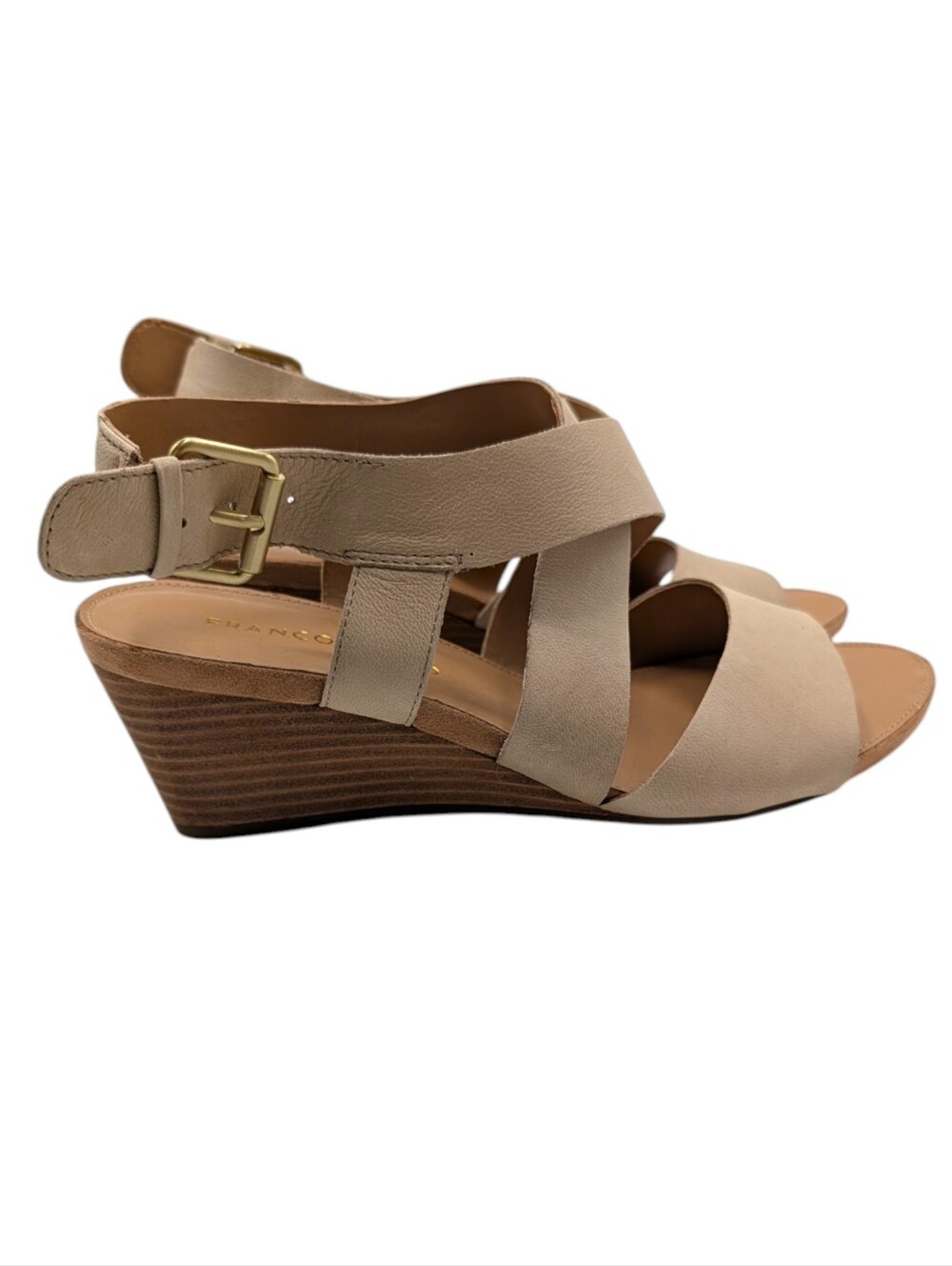 Franco Sarto Dania Beige Leather Wedge Sandals 7.5